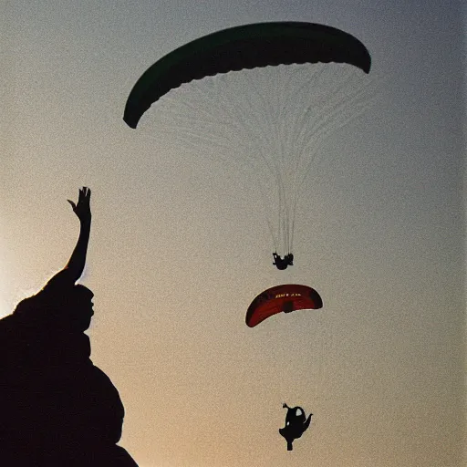 Prompt: extremely realistic photograph of a beautiful woman doing push-ups on a paraglided, 35mm photograph