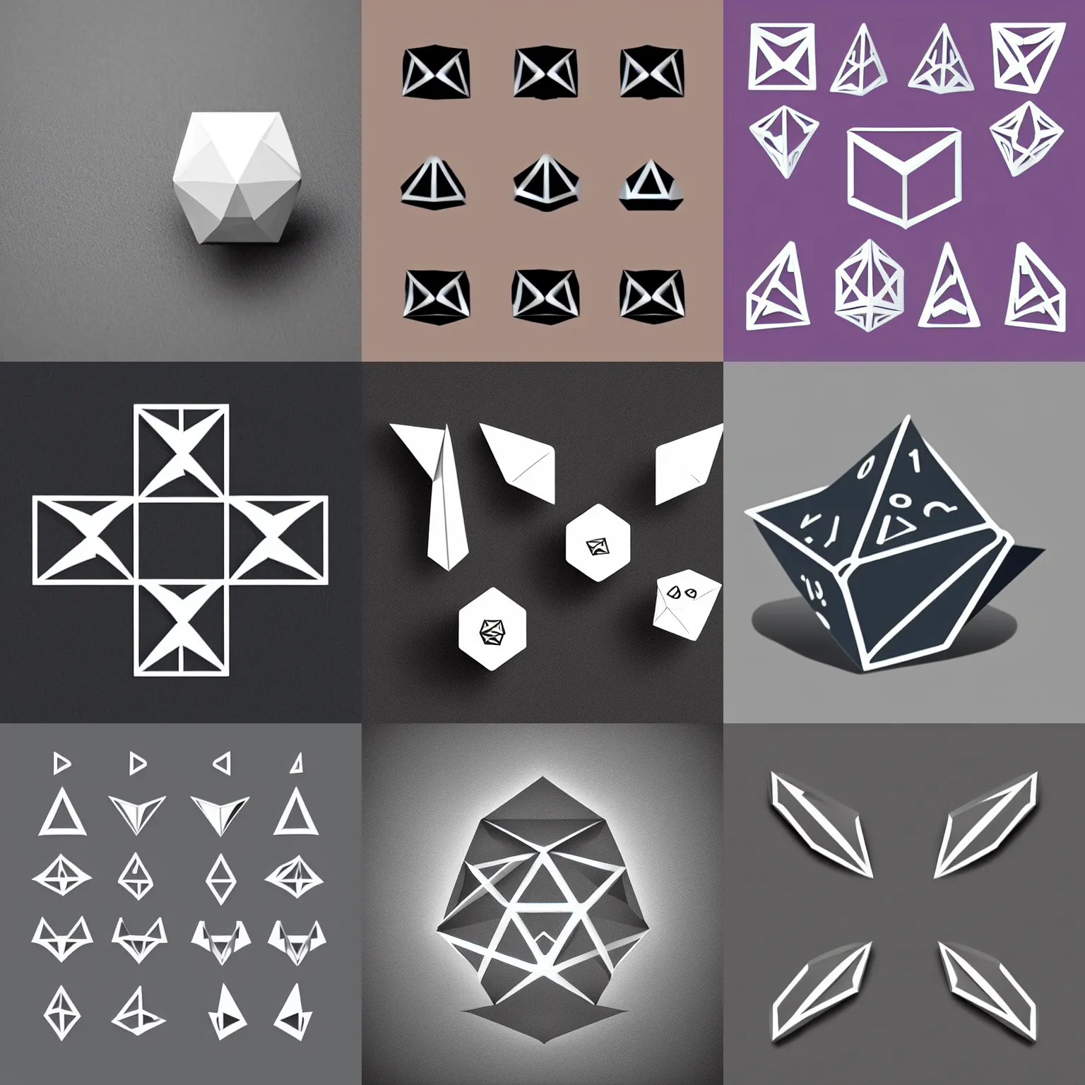 Prompt: minimalist vector origami icon symmetrical D20 dice