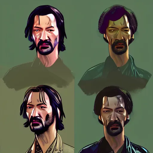 Image similar to keanu reevez in the art style of disco elysium