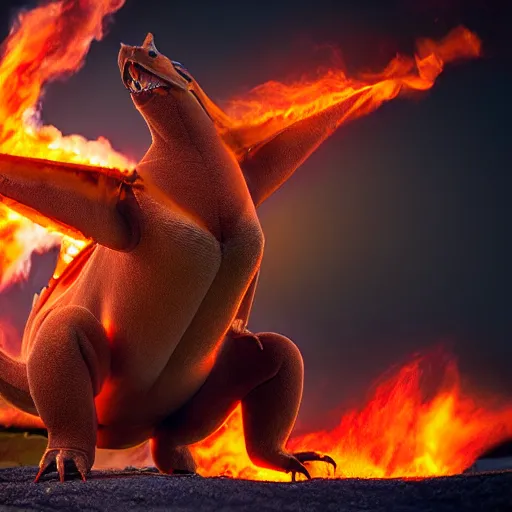 Image similar to national geographic professional photo of charizard, award winning