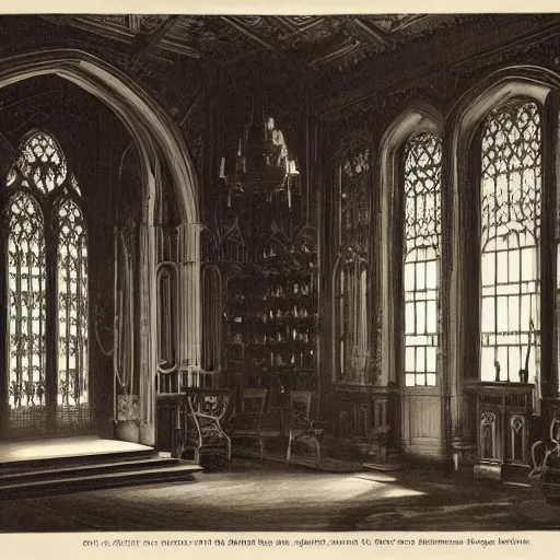 Image similar to interior of a gothic mansion, grand hall,