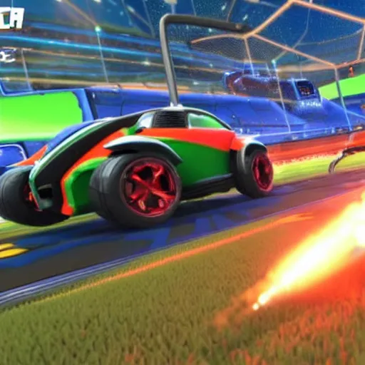 Image similar to elon musk drivin a car in rocket league