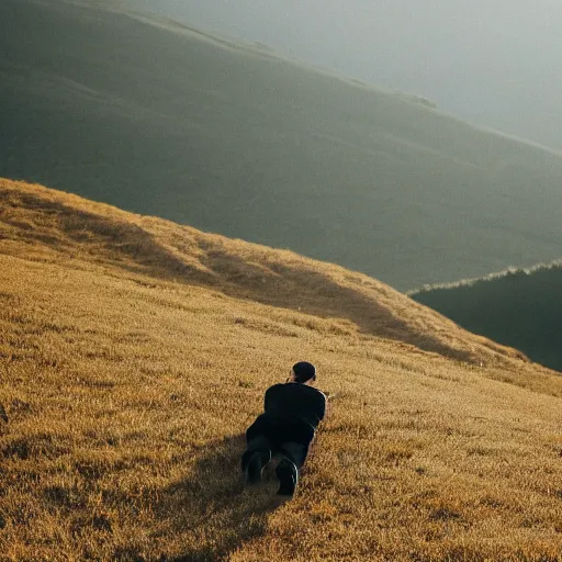 Prompt: a man rolling down an hill