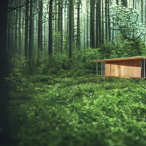 Prompt: an abandonned modern house covered with plants in the middle of a forest, photorealistic, 4k, award-winning