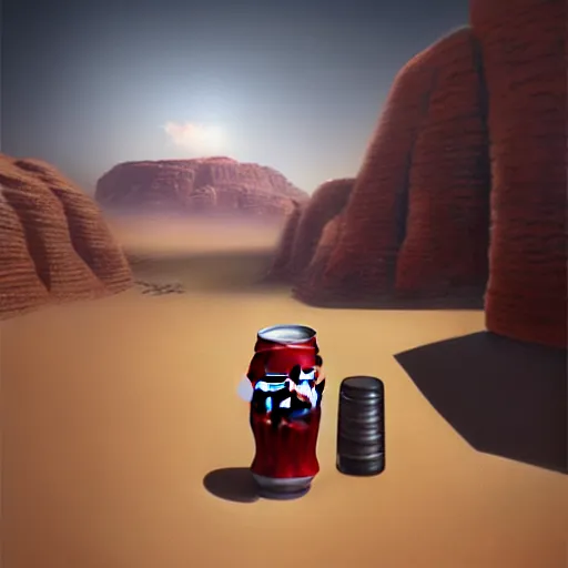 Prompt: a giant coca cola can in a desert,photorealiatic,hyperdetailed,hyperrealistic,studio lighting,studio photography,professional photography,professional lighting,detailed face,3 point lighting,4k,digital art,ultra realistic,ultra detailed,art by greg rutkowski,eerie,mysterious