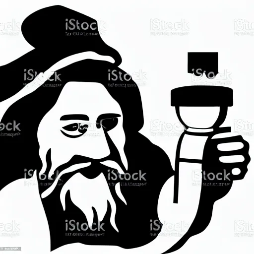 Prompt: bearded man turning bowl on woodlathe, vector art, simple, clean, monochromatic, woodturning