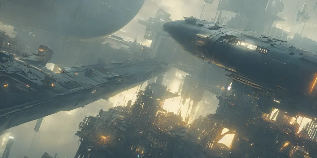 Image similar to screenshot from a renaissance airship cyberpunk cinematic masterpiece movie, fps, cinematography, photo, photography, 4 k, by greg rutkowski