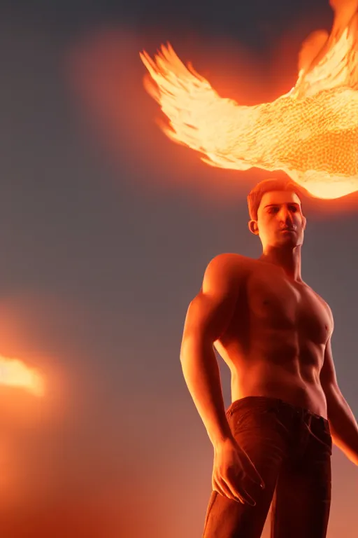 Prompt: a man so hot he is starting to catch on fire, 4 k, cinematic lighting, real shadows, high details, unreal render, summer evening