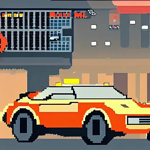 Prompt: Blade runner 2042 car chase scene, cinematic, pixel art