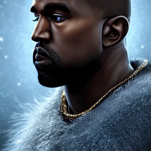 Image similar to Kanye West in a Fantasy world as an old mage, wizard, cover art, ultra wide lens shot , beautiful, DnD character art portrait, realistic, hyperdetailed, DeviantArt Artstation, cinematic lighting