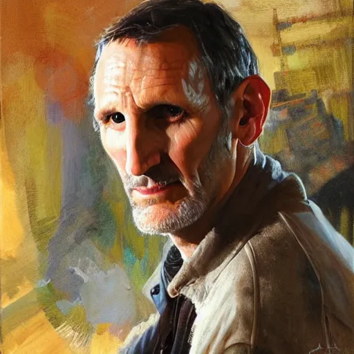 Prompt: a highly detailed beautiful portrait of christopher eccleston doctor who by gregory manchess, james gurney, james jean