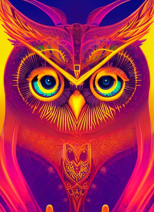 Image similar to symmetry!! product render poster vivid colors divine proportion owl, divine, glowing fog intricate, elegant, highly detailed, digital painting, artstation, concept art, smooth, sharp focus, illustration,