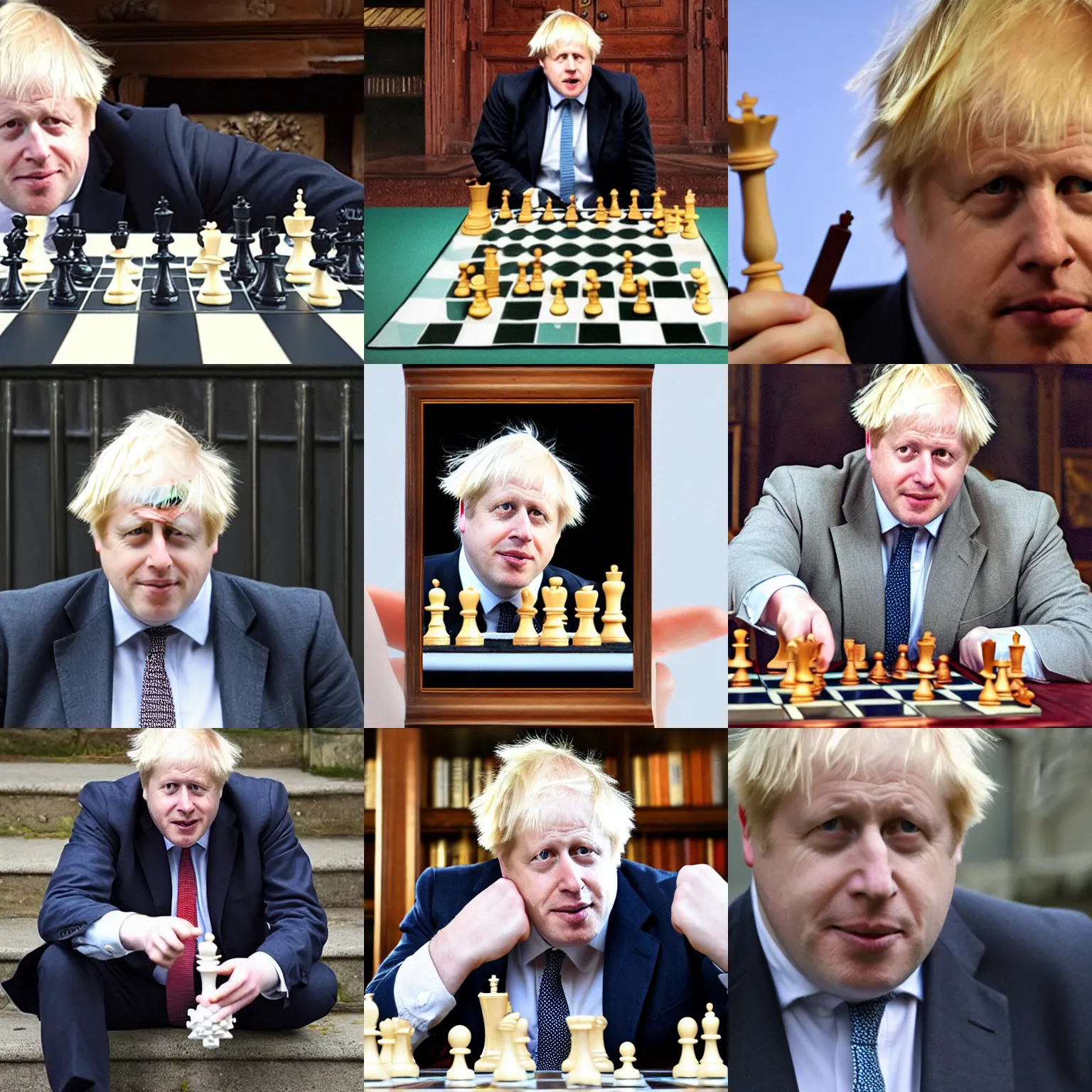 Prompt: boris johnson challenges you to a game of chess