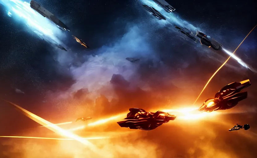 Prompt: Two spaceships battle each other with swords, cinematic shot, dramatic volumetric lighting, epic composition, 4K Ultra HD