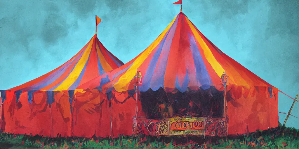 Prompt: a concept painting of a haunted circus tent, artstaion