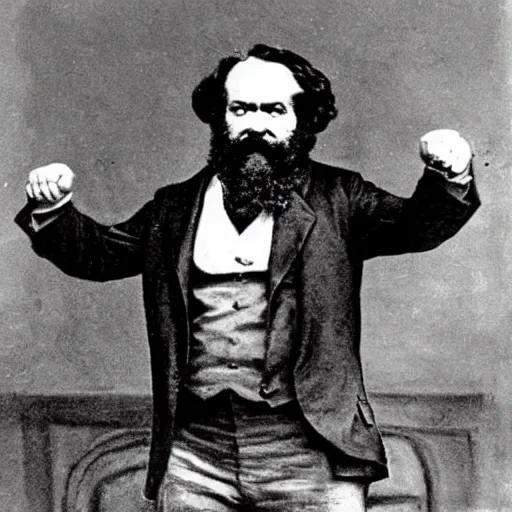 Prompt: karl marx as a body builder
