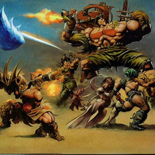 chrono trigger battle with lavos by frank frazetta | Stable Diffusion ...