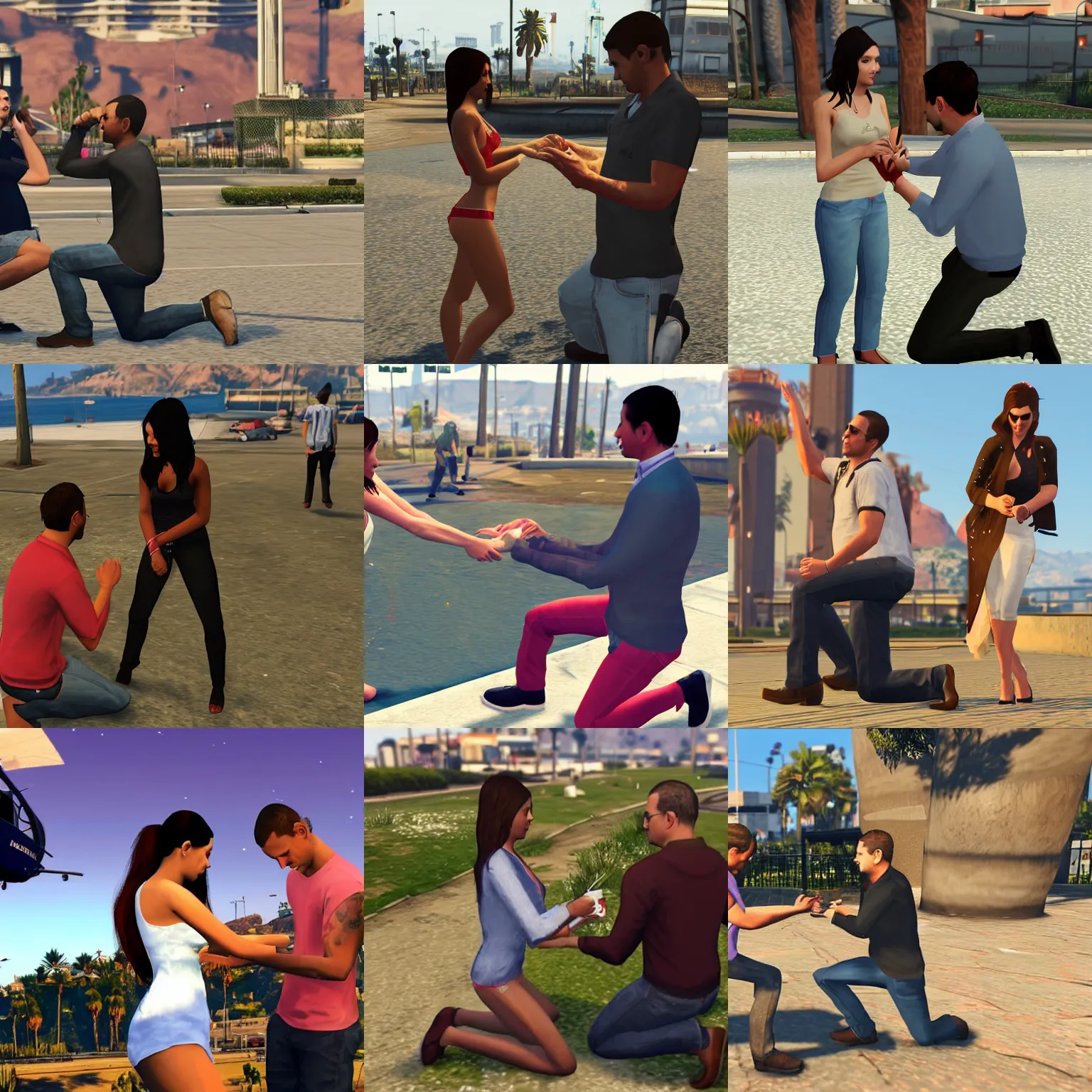 Prompt: Man proposing his girlfriend, detailed, GTA V chaacters