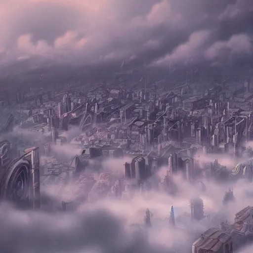 Prompt: massive city floating in the clouds in the style of hayao miyazaki, ultra fine detail, 4 k, artstation,