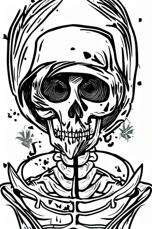 Prompt: Weed smoking skeleton, sticker, andromorphic, colorful, illustration, highly detailed, simple, smooth and clean vector curves, no jagged lines, vector art, smooth