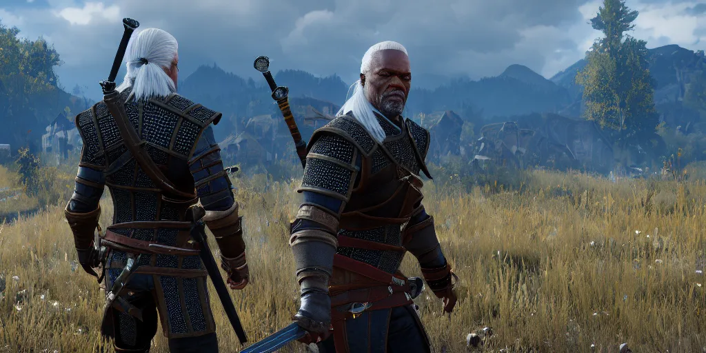 Image similar to Samuel L Jackson in The Witcher 3, gameplay, 8k, HD
