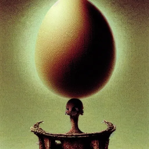 Image similar to humpty dumpty in form of egg, detailed pattern, front view by by luis royo and wayne barlowe, beksinski