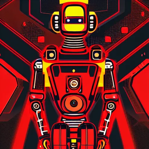 Prompt: robot with a red background, cyberpunk art by dr. atl, featured on behance, shock art, kinetic, synthwave, artwork