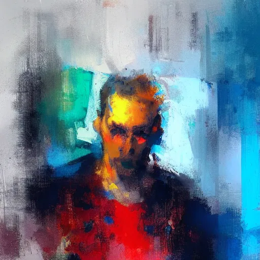 Image similar to abstract painting of a man in bright colours by jeremy mann