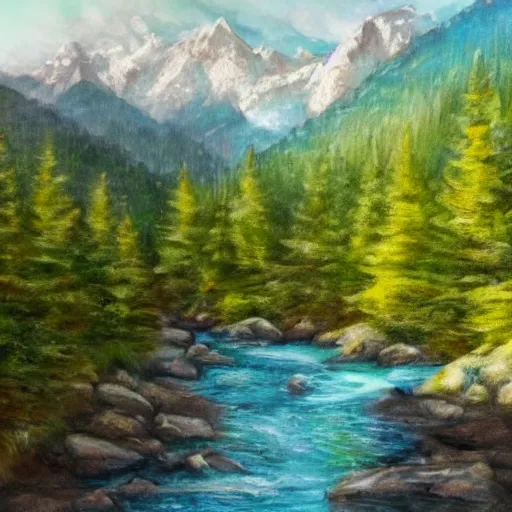 Image similar to a sketch of a crystal clear mountain river,