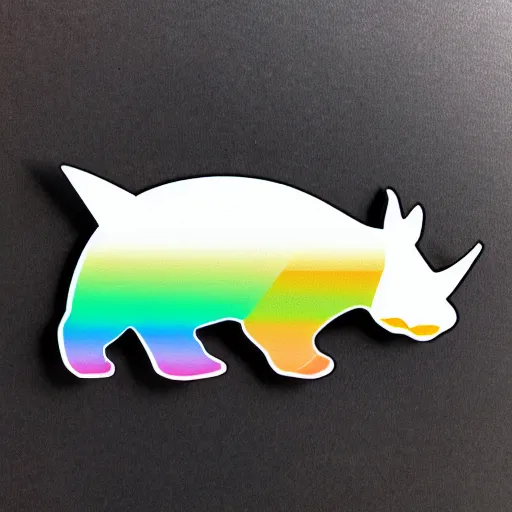 Prompt: die cut sticker of side profile of rainbow rhino