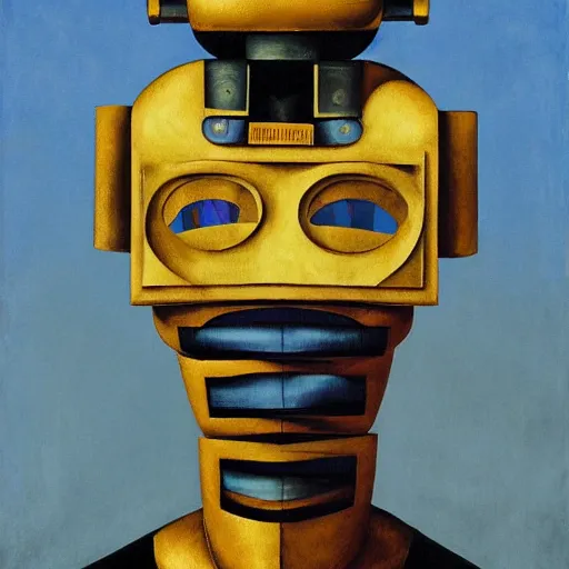 Image similar to the robot wearing her human mask, by christopher kit williams and diego rivera, symbolist, dramatic lighting, elaborate geometric ornament, art brut, god rays, soft cool colors, smooth, sharp focus, extremely detailed