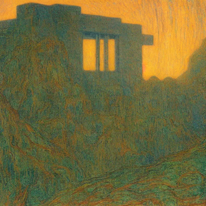 Image similar to a building in a landscape, by jean delville
