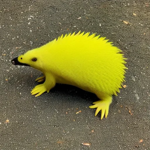 Prompt: cartoonish green and yellow echidna