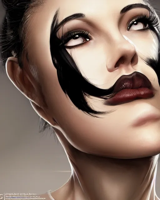 Image similar to portrait of a tall 4 0 - year - old woman with thin lips, heavy - lidded eyes, a strong jaw and long, thick shining black hair, thick eyebrows and long eyelashes, wearing in black clothes, hyper realistic face, beautiful eyes, character art, art by mark brooks, hyperdetailed, cryengine, trending on artstation, digital art