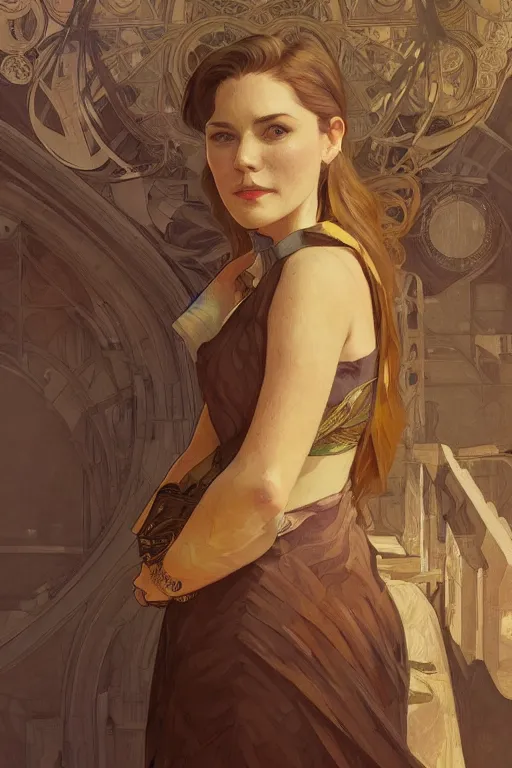 Image similar to portrait of rossa as an architect, highly detailed, digital painting, artstation, concept art, sharp focus, illustration, art by kittichai rueangchaichan and james gurney and alphonse mucha