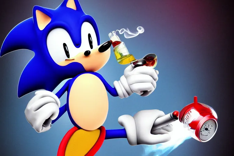 Image similar to Sonic the hedgehog smoking out of a bong