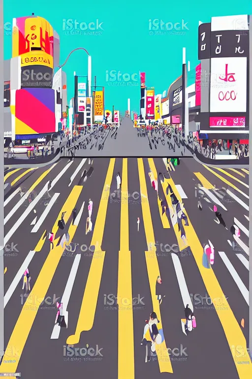 Image similar to minimalist boho style art of colorful shibuya crossing tokio, illustration, vector art