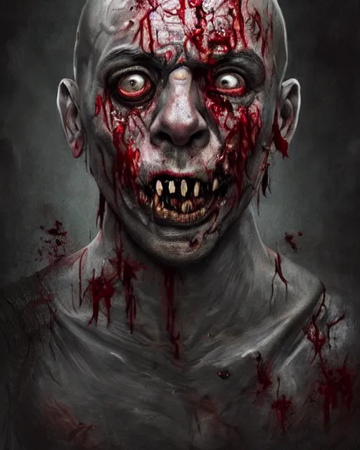 Prompt: a joe rogan terrifying zombie, accurate details, detailed face, blood seeping from eyes, fantasy, dramatic, intricate, elegant, highly detailed, digital painting, artstation, concept art, smooth, sharp focus, illustration, art by Gustave Dore, octane render