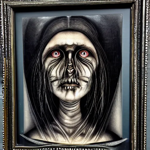 Prompt: hr giger portrait of a woman