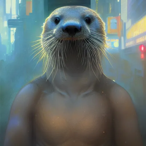 Prompt: hyperrealistic portrait of an athropomorphic otter wearing an astronaut outfit, bladerunner street, art of elysium by jeremy mann and alphonse mucha, fantasy art, photo realistic, dynamic lighting, artstation, poster, volumetric lighting, very detailed face, 4 k, award winning, cinematic lighting, deviantart, artstation, cg society