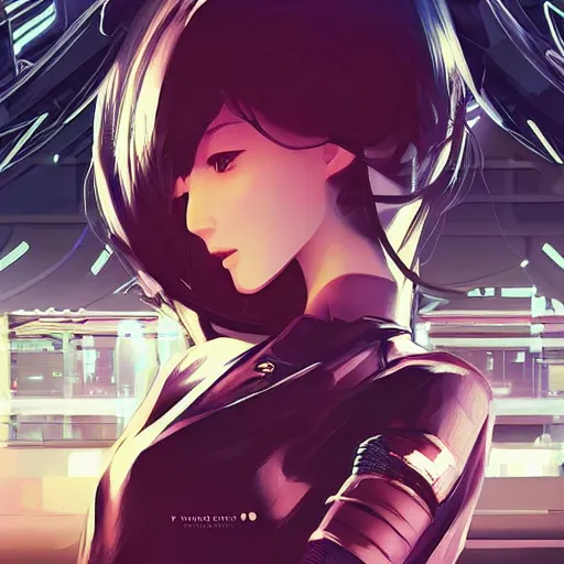 Image similar to Frequency indie album cover, luxury advertisement, white and navy colors. highly detailed post-cyberpunk sci-fi close-up detective mercenary cyborg girl in asian city in style of cytus and deemo, mysterious vibes, by Ilya Kuvshinov, by Greg Tocchini, nier:automata, set in half-life 2, beautiful with eerie vibes, very inspirational, very stylish, with gradients, surrealistic, dystopia, postapocalyptic vibes, depth of filed, mist, rich cinematic atmosphere, perfect digital art, mystical journey in strange world, beautiful dramatic dark moody tones and studio lighting, shadows, bastion game, arthouse