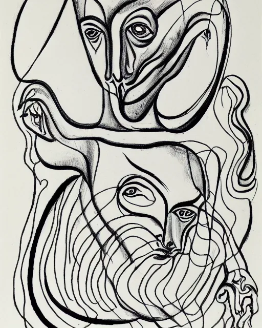 Image similar to Portrait of a demon. Line drawing by Jean Cocteau.