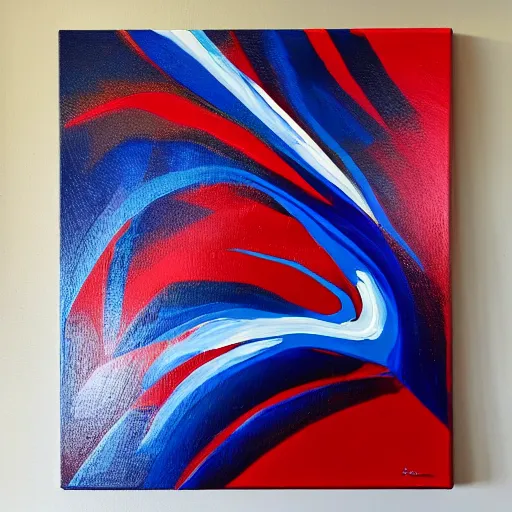 Image similar to acrylic abstract painting on canvas using primary red and blue