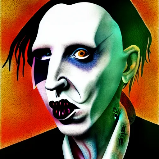 Image similar to graphic illustration, creative design, marilyn manson, biopunk, francis bacon, highly detailed, hunter s thompson, concept art, mixed media