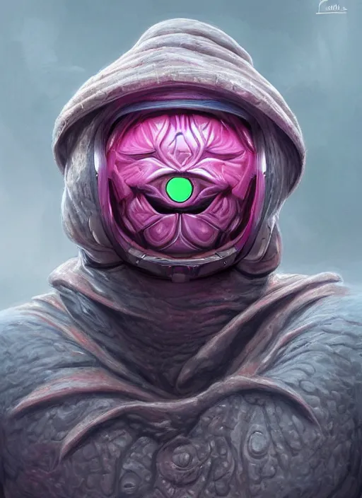 Image similar to cyber penguin downtown cn tower mf doom reptile eyes, pink skin. intricate, elegant, highly detailed, centered, digital painting, artstation, concept art, smooth, sharp focus, illustration, artgerm, tomasz alen kopera, peter mohrbacher, donato giancola, joseph christian leyendecker, wlop, frank frazetta