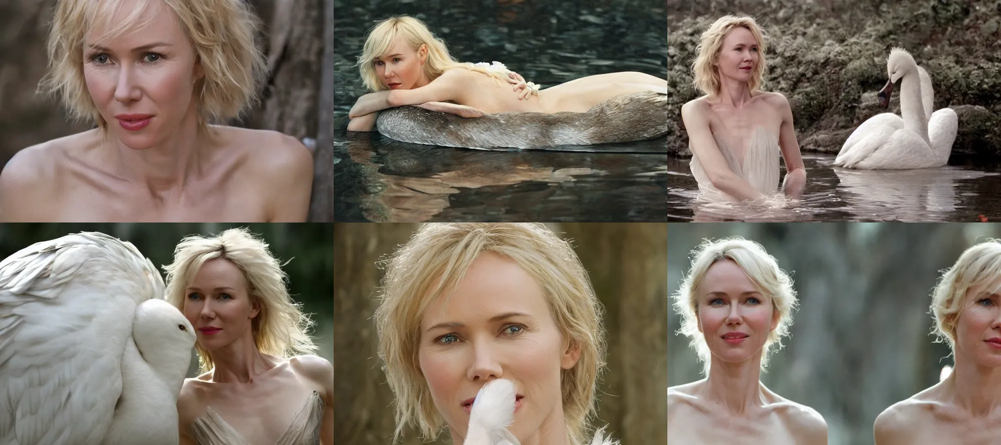 Prompt: naomi watts as leda in a movie version of leda and the swan