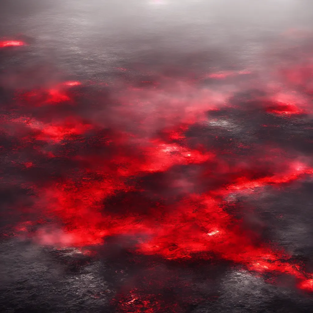 Image similar to a churning, boiling red sea with lots of smoky black and red steam, fantasy digital art, octane render, beautiful composition, gridless DND map, masterpiece