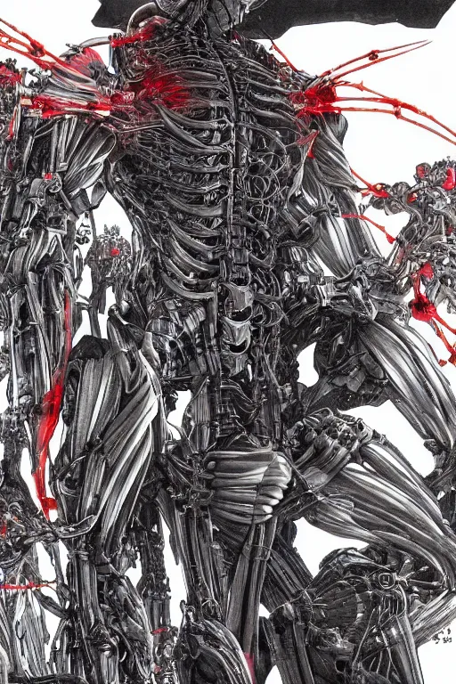 Image similar to biomechanical life enhanced using nanosuits with crysis - type muscle under the armor plating, at dusk, a color cover illustration by tsutomu nihei, tetsuo hara and katsuhiro otomo