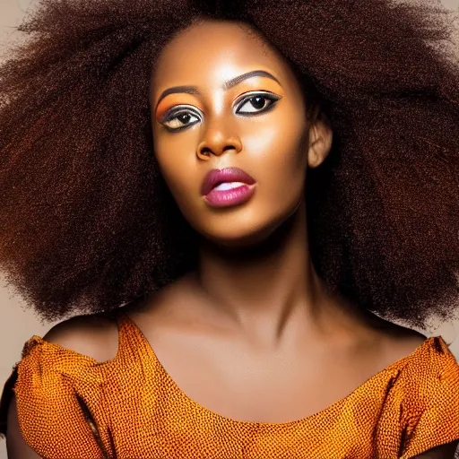 Image similar to Photo of a African woman ,bold, self confidence, cinematic, light makeup focus