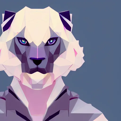 Image similar to aesthetic albino panther fursona portrait, commission of a anthropomorphic lion on fire, fursona wearing stylish clothes, winter armosphere, pastel simple art, low poly